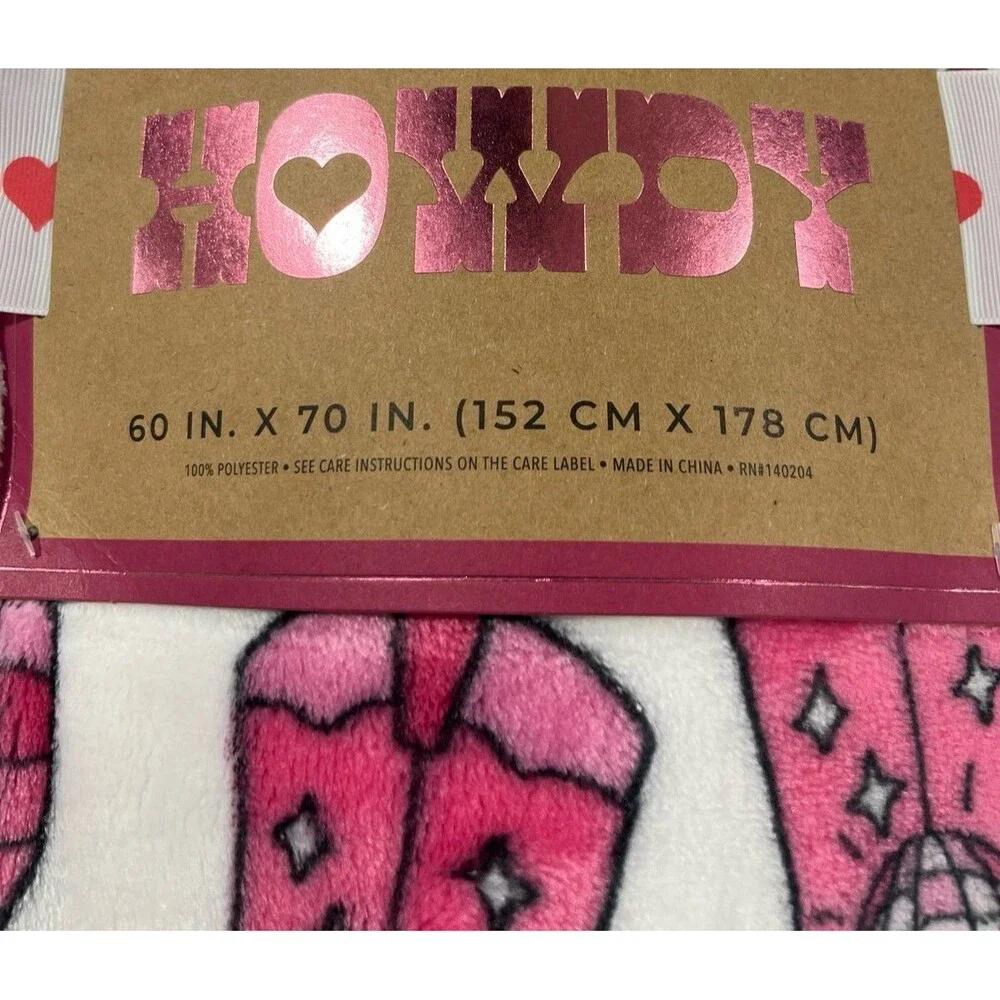 Western Glam Disco Hearts Cowgirl Plush Throw Blanket 60x70